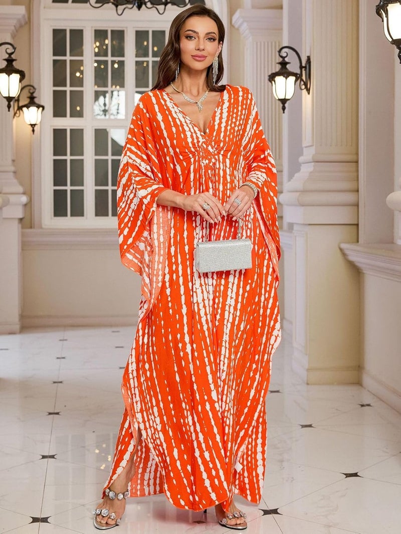 KEYLORTING Women’s Kaftan Beach Cover Up Dress Plus Size Summer Swimsuit Loungewear Maxi Dress - Image 5